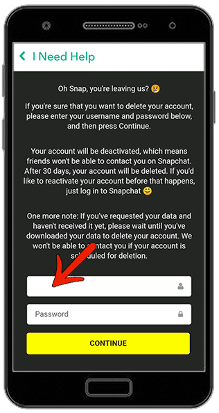 how to delete snapchat account confirmation