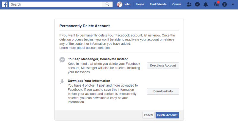 download content before you delete facebook account