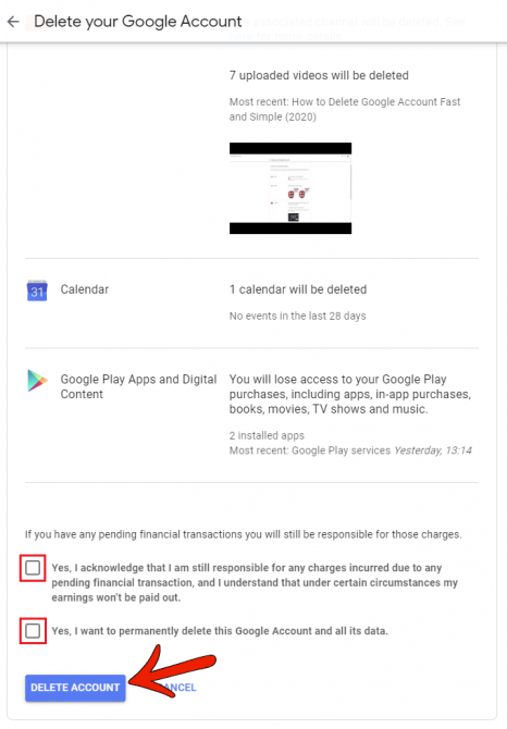 How to delete google account final step